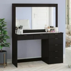 Boahaus Jane Dressing Table, Glass Top, 07 Drawers, Black - Black