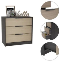 FM Furniture Washington 3 Drawer Dresser With Metal Handles - Black/Light Oak -Bed Frame Shop 7db05507 0fa0 46de 9130 e6b841e26267