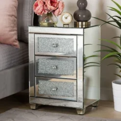 Baxton Studio Ralston Contemporary Glam And Luxe Mirrored 3-Drawer End Table - Silver -Bed Frame Shop 7e5c65b8 95ef 409f 8186 c4281381ede9