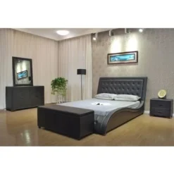 Greatime Extra-Wavy Vinyl Platform Bed - Queen-White -Bed Frame Shop 7e6a267f 814b 4842 bb9f 9c5595f838cb