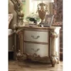 Benzara Wooden Nightstand With Two Drawers, Gold And Bone White
