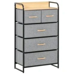 HOMCOM 5-Drawer Dresser Tower 4-Tier Storage Organizer With Steel Frame Wooden Top For Bedroom Hallway Closets - Grey -Bed Frame Shop 7f2ab898 9169 40ae ae25 75b03ae77a2d