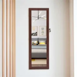 Fashion Simple Jewelry Storage Mirror Cabinet With LED Light - N/A - Brown -Bed Frame Shop 7fcea7d6 ba43 4a81 afeb 8c66f05dece9