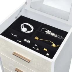 5 Drawers Jewelry Armoire With Mirror - White, Champagne And Gold -Bed Frame Shop 7fea871b 5dc6 4f5b a52b 54e03a42bd1d