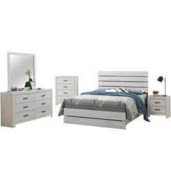 Wooden Queen Bedroom Set In Coastal White - 4 Piece -Bed Frame Shop 800c05d6 947e 4dcc 84cf 7ca5a6c7941f