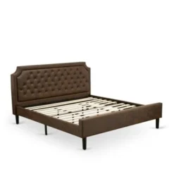 2-Piece Granbury Bed Set - Dark Brown Faux Leather Bed With Black Legs - Distressed Jacobean End Table (Bed Size Option) - GB25K-1GA07 -Bed Frame Shop 8051481a e3cc 4bf2 b03b 1517509288df