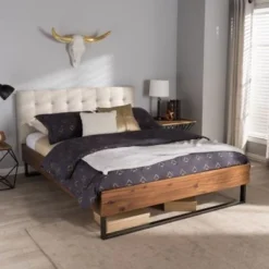 Industrial Bed By Baxton Studio - Queen Size-Grey Fabric -Bed Frame Shop 808a119e 13ee 43d1 a898 4f1927bd6365