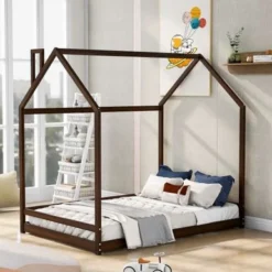 Nestfair Full Size Wooden House Bed - Natural -Bed Frame Shop 80c7cdfa 1fa9 416a b48a 8ba0eaab2241