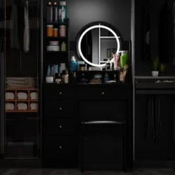 Home Makeup Dressing Table With Stool Vanity Set With Mirror & Lamp - Black -Bed Frame Shop 816cc3f2 b27c 417a b950 b94d9dc0debc