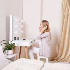 White Vanity Table With Light Mirror - White -Bed Frame Shop 820b7971 b801 40b3 83b1 625bbda9fc34