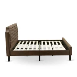 2-Piece Granbury Bed Set - Dark Brown Faux Leather Bed With Black Legs - Distressed Jacobean End Table (Bed Size Option) - GB25F-1GA07 -Bed Frame Shop 820e4e7c 7eb0 480c ab78 ff2ba9ee4929