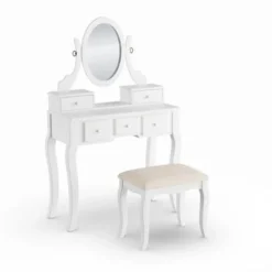 Roundhill Furniture Copper Grove Watt Wood Makeup Vanity Table And Stool Set - White -Bed Frame Shop 82569aff 2de0 4dbf 9311 cefe2438084a