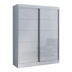 Aria 2 Door Modern High Gloss Wardrobe Armoire - Gray-59" -Bed Frame Shop 82a3e1ed 8c23 494c bf68 87b5745cdd04