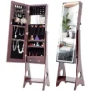 Merax Jewelry Cabinet Armoire Lockable Standing Storage With LED Lights - Brown