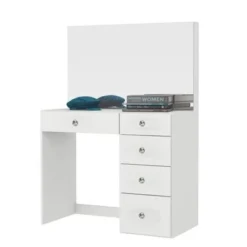Boahaus Matilda Modern Vanity Table, White, 5 Drawers - Gold -Bed Frame Shop 82cc536c b4cc 4464 82e3 8eb4a020c1fa
