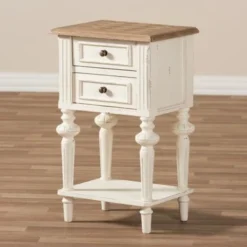Baxton Studio Helios French Provincial Style Weathered Oak And White Wash Distressed Finish Wood Two-Tone Nightstand - Nightstand-White/Natural -Bed Frame Shop 83744d8c 94b8 43d0 8bee 5265a7e1b3f0