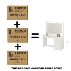 Boahaus Serena Lighted Vanity With Glass Top (White) - White-Crystal Knobs -Bed Frame Shop 83db4f45 b8f4 482b 9afb c70ff9b79dc3