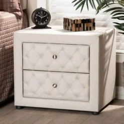 Baxton Studio Contemporary Fabric 2-Drawer Nightstand - Light Beige -Bed Frame Shop 840bb7a7 0c87 44b4 87df 51362744b27d
