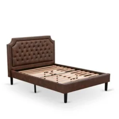 Bedroom Set - Dark Brown Faux Leather Upholstered Bed With Black Legs - Distressed Jacobean Night Stand (Bed Size Options) - GB25F-1HI07 -Bed Frame Shop 84611603 1333 40c7 9044 c0f30fe1597a