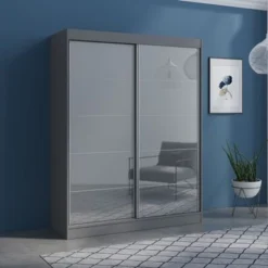 Aria 2 Door Modern High Gloss Wardrobe Armoire - White-59" -Bed Frame Shop 84e15f12 436a 47ed b8e3 0dca9ce06db5