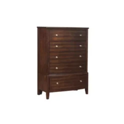 5 Drawer Wooden Chest With Chamfered Legs, Dark Brown - Brown - 5-drawer