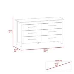 TUHOME Hms Double Dresser With 6 Drawers, 4 Legs And Metal Hardware - N/A - Light Oak / White -Bed Frame Shop 86135607 31ea 4525 8322 c442e5a2633c