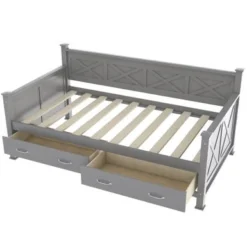 Nestfair Twin Size Daybed With 2 Large Drawers - White -Bed Frame Shop 86636271 ff7a 45c9 a602 b840066fd9ef