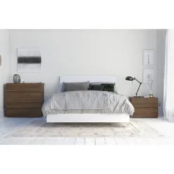 Nexera Solstice 4-Piece Bedroom Set, Walnut & White - Queen -Bed Frame Shop 87609062 9986 4d12 829d c5c951630373