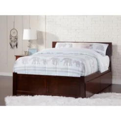 Orlando Queen Platform Bed With Footboard And 2 Drawers In Walnut - Walnut - Queen -Bed Frame Shop 87c2ff19 006f 4aa7 a208 c543b2d14e81