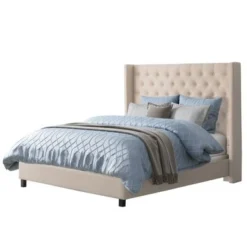 Porch & Den Richwood Tufted Fabric Queen-size Bed With Wings - Dark Grey - Wingback -Bed Frame Shop 886b8983 f3e5 4105 9101 c029cfb0d77e