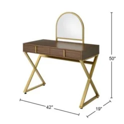 Vanity Desk With Jewelry Tray And Mirror In Walnut And Gold Finish - Walnut And Gold -Bed Frame Shop 88a60221 1f74 44a4 ad27 83228bae3d31