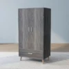 DH BASIC Mid-Century Modern Distressed Grey 1-Drawer Wardrobe Armoire By Denhour - Grey