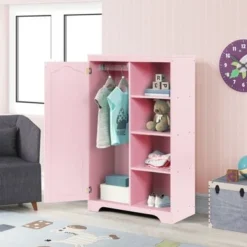 Nestfair Storage Armoire Cabinet With 3 Shelves - Pink -Bed Frame Shop 895cf246 95bc 4b41 9fcb 3072d4b71487