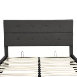 Upholstered Platform Bed With Underneath Storage - Grey - Queen -Bed Frame Shop 89deac2b 2b09 48ab 9168 5fa80c165627