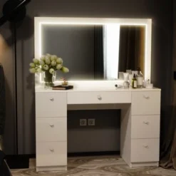 Boahaus Sabrina Lighted Vanity With LED Light Strip - Golden Knobs