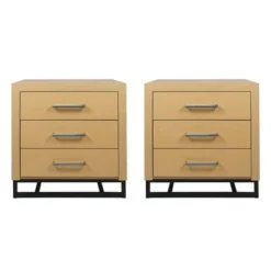 Beeson 3 Drawer Nightstand (Set Of 2) By Christopher Knight Home - Natural/Black