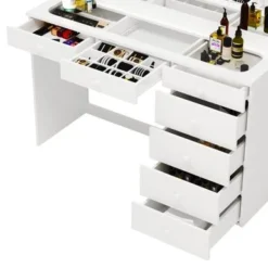 Boahaus Jane Dressing Table, Glass Top, 07 Drawers, Black - N/A - White - Crystal Ball Knobs -Bed Frame Shop 8afdd33f b9d9 41b4 87cf 3ade8a9a168e