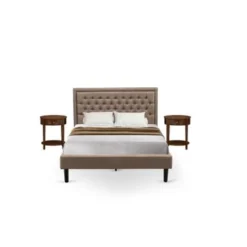 Pc Bed Set - 1 Platform Bed Frame Dark Khaki Linen And Button Tufted Headboard - 2 Nightstand (Bed Size Options) - KD16F-2HI08 -Bed Frame Shop 8c86c019 033c 4358 8aef 73962ffbf35b