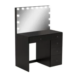 Boahaus Saranya Lighted Makeup Vanity, Black - Gold -Bed Frame Shop 8e5b8038 b170 4c9f b34f 8e5d1a8d322d