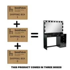 Boahaus Diana Vanity, Light Bulbs, Black, Wide Mirror, 7 Drawers - Black-Crystal Ball Knobs -Bed Frame Shop 8e89b200 03d1 43ee 9496 0ac6577124c2