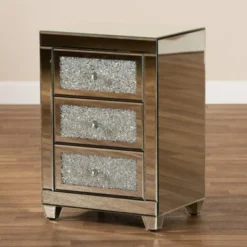 Baxton Studio Ralston Contemporary Glam And Luxe Mirrored 3-Drawer End Table - Silver -Bed Frame Shop 8e8e53df 7474 4410 84a4 c1d3fbc3e040