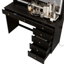 Boahaus Selene Dressing Table With LED Lights - Black - Golden Knobs -Bed Frame Shop 8ecf5818 a7b8 4225 b35a 07457a457943
