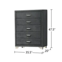 Upholstered Eastern King Bedroom Set In Grey And Chrome - 4 Piece -Bed Frame Shop 8ed1b56e 1a79 42d1 92ce 61b2985146f4