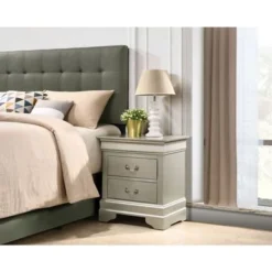 Louis Phillipe 2-drawer Wooden Nightstand - Grey -Bed Frame Shop 9059f084 aa5b 4f76 b979 b2c7c1cef807