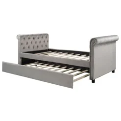 Nestfair Twin Size Upholstered Daybed With Trundle And Wood Slat - Grey -Bed Frame Shop 905faee1 ae9c 4ea9 972b 7d4cdddde119
