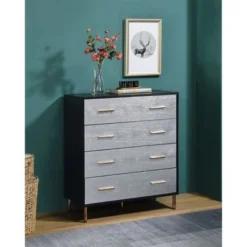 ACME Myles 4-Drawer Chest - Black, Silver And Gold -Bed Frame Shop 912300b0 df0c 4931 ac05 b90cca1e662d