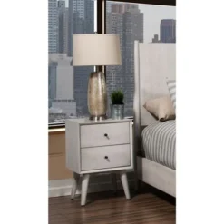 Alpine Furniture Flynn Mid Century Modern 2 Drawer Nightstand In Gray - Grey - 2-drawer -Bed Frame Shop 913f437e 89c0 44c2 8d60 ae01ac42ca69