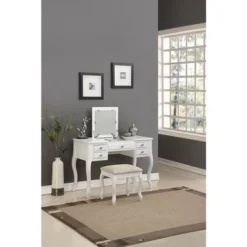 Cherub Vanity Set Featuring Stool And Mirror White - White