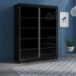 Aria 2 Door Modern High Gloss Wardrobe Armoire - Wenge-47" -Bed Frame Shop 92fccb28 92ec 47ad ab8d 2dce8d7784f8