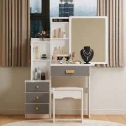 Makeup Vanity Set With Mirror And Stool - Black -Bed Frame Shop 93744c71 7e5f 476c a3a0 7aa2430d3cea